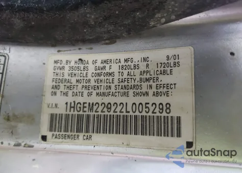 2002 Honda Civic Ex from USA, damaged, VIN 1HGEM22922L005298